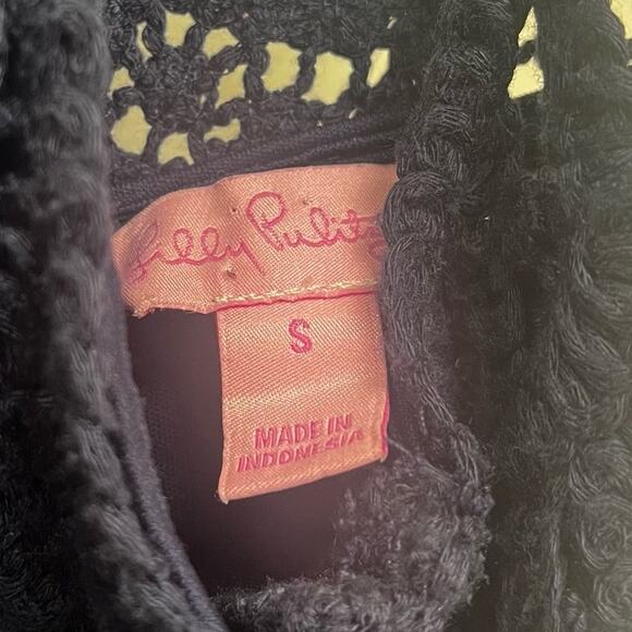 Lilly Pulitzer Jaimie True Navy Knit Crochet Lace Panels Shift Dress Small - Picture 3 of 5